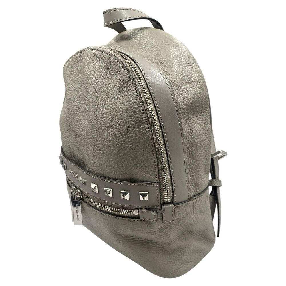 MICHAEL KORS Kenly Medium Backpack Pebbled Leather Grey Silver Studs Authentic
